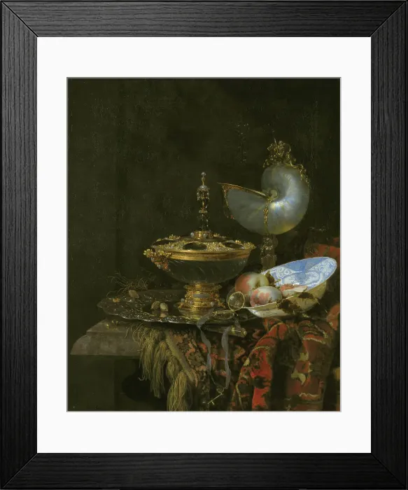 Framed Print : Pronk Still Life with Holbein Bowl, Nautilus Cup, Glass Goblet and Fruit Dish, 1678. Creator: Willem Kalf Framed Print : Pronk Still Life with Holbein Bowl, Nautilus Cup, Glass Goblet and Fruit Dish, 1678. Creator: Willem Kalf