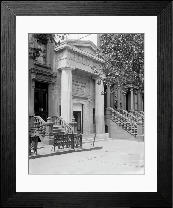 Framed Print : Seventy-second Street branch, 19th Ward Bank, entrance, side view, N.Y. between 1900 and 1915. Creator: Unknown Framed Print : Seventy-second Street branch, 19th Ward Bank, entrance, side view, N.Y. between 1900 and 1915. Creator: Unknown