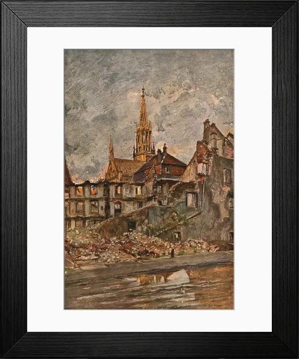 Framed Print : En Alsace; Thann : le quartier ruine, 1916. Creator: Charles-Jules Duvent Framed Print : En Alsace; Thann : le quartier ruine, 1916. Creator: Charles-Jules Duvent