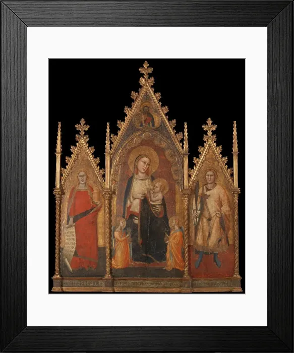 Framed Print : Triptych with the Virgin and Child, and Saints Mary Magdalene and Ansanus, 1350. Creator: Andrea di Cione Framed Print : Triptych with the Virgin and Child, and Saints Mary Magdalene and Ansanus, 1350. Creator: Andrea di Cione
