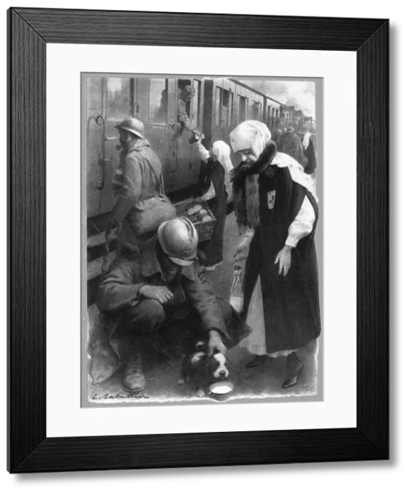 Framed Print : Les permissionnaires; un peu de rabiot. 1916. Creator: Louis Remy Sabattier Framed Print : Les permissionnaires; un peu de rabiot. 1916. Creator: Louis Remy Sabattier
