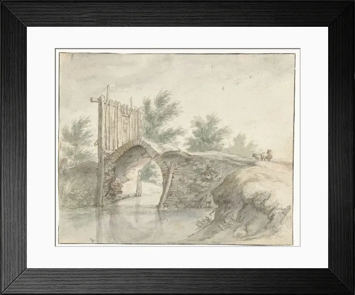 Framed Print : Stone bridge with a wooden fence, 1571-1651. Creator: Abraham Bloemaert Framed Print : Stone bridge with a wooden fence, 1571-1651. Creator: Abraham Bloemaert