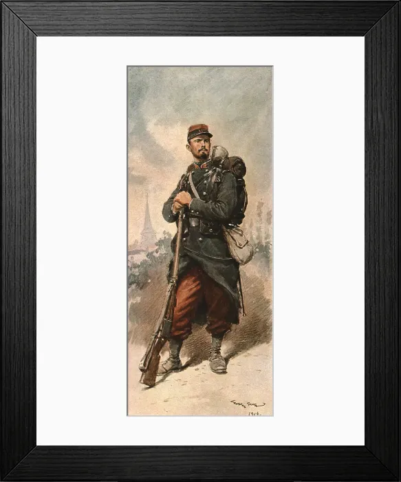 Framed Print : Les transformations du fantassin Francais pendant la guerre, 1914. Creator: Georges Bertin Scott Framed Print : Les transformations du fantassin Francais pendant la guerre, 1914. Creator: Georges Bertin Scott