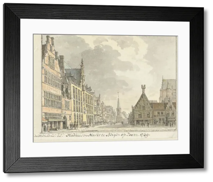 Framed Print : Town hall and Markt in Bergen op Zoom, 1739. Creator: Abraham de Haen Framed Print : Town hall and Markt in Bergen op Zoom, 1739. Creator: Abraham de Haen