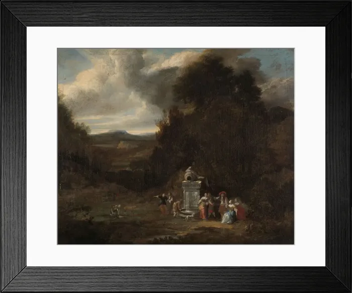 Framed Print : Elegant Company at an Antique Fountain in a Glade, c.1660-c.1670. Creator: Anon Framed Print : Elegant Company at an Antique Fountain in a Glade, c.1660-c.1670. Creator: Anon