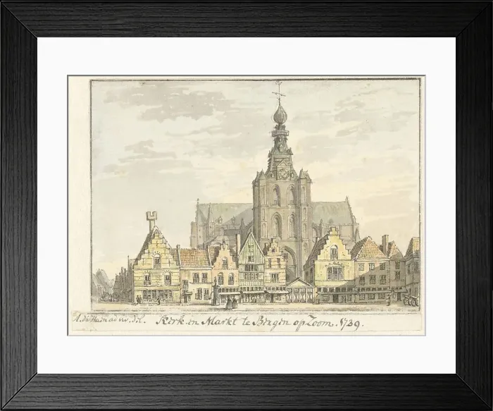 Framed Print : Church and Markt in Bergen op Zoom, 1739. Creator: Abraham de Haen Framed Print : Church and Markt in Bergen op Zoom, 1739. Creator: Abraham de Haen