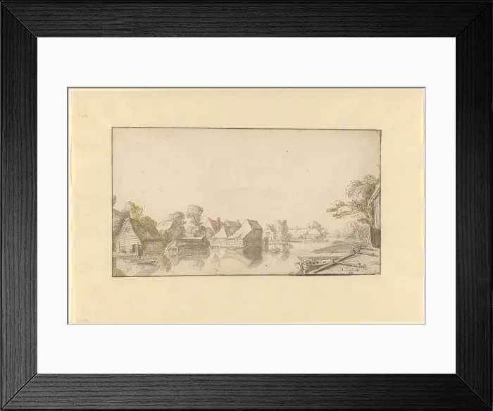 Framed Print : View of houses on a river, 1640-1660. Creator: Abraham de Latombe Framed Print : View of houses on a river, 1640-1660. Creator: Abraham de Latombe