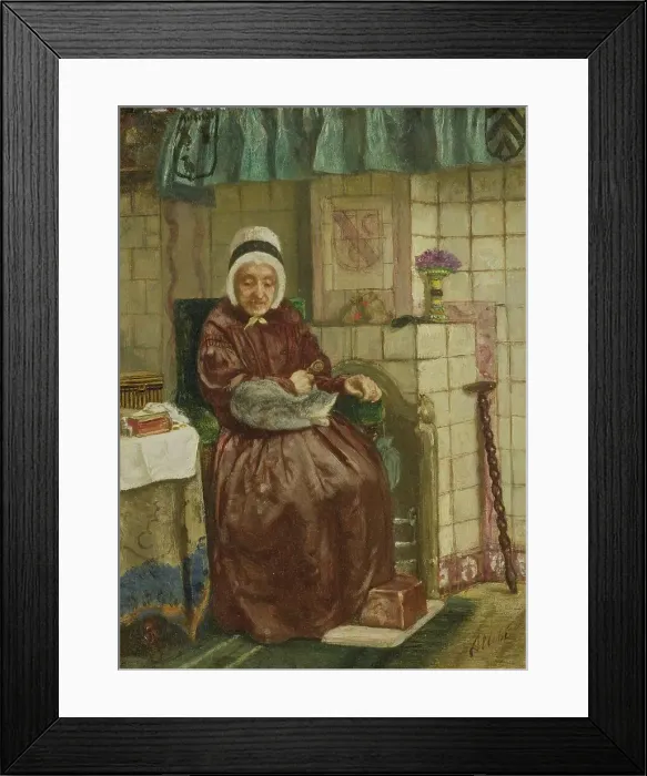 Framed Print : Old Woman by the Fireplace, c.1850-c.1875. Creator: August Allebe Framed Print : Old Woman by the Fireplace, c.1850-c.1875. Creator: August Allebe