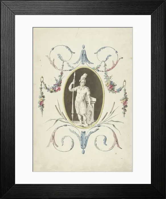 Framed Print : Design for room decorations with a panel with a standing warrior, 1767-1823. Creator: Abraham Meertens Framed Print : Design for room decorations with a panel with a standing warrior, 1767-1823. Creator: Abraham Meertens