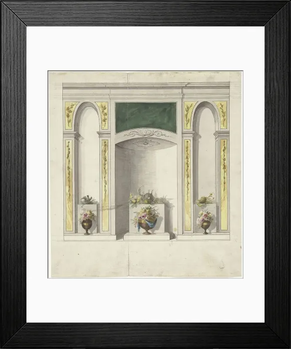 Framed Print : Design for room decorations with three niches and flower vases, 1767-1823. Creator: Abraham Meertens Framed Print : Design for room decorations with three niches and flower vases, 1767-1823. Creator: Abraham Meertens