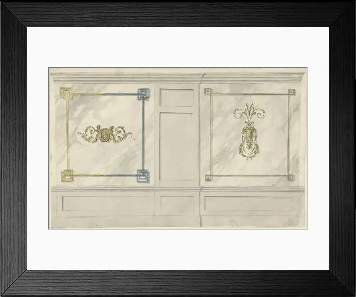 Framed Print : Design for room decorations with two panels with ornaments, 1767-1823. Creator: Abraham Meertens
