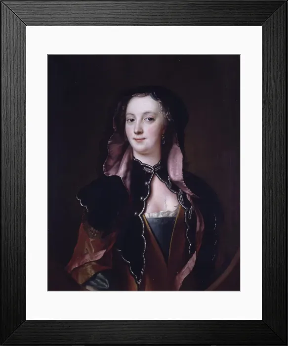 Framed Print : Lady in black and red suit, 1699-1762. Creator: Andreas Møller Framed Print : Lady in black and red suit, 1699-1762. Creator: Andreas Møller