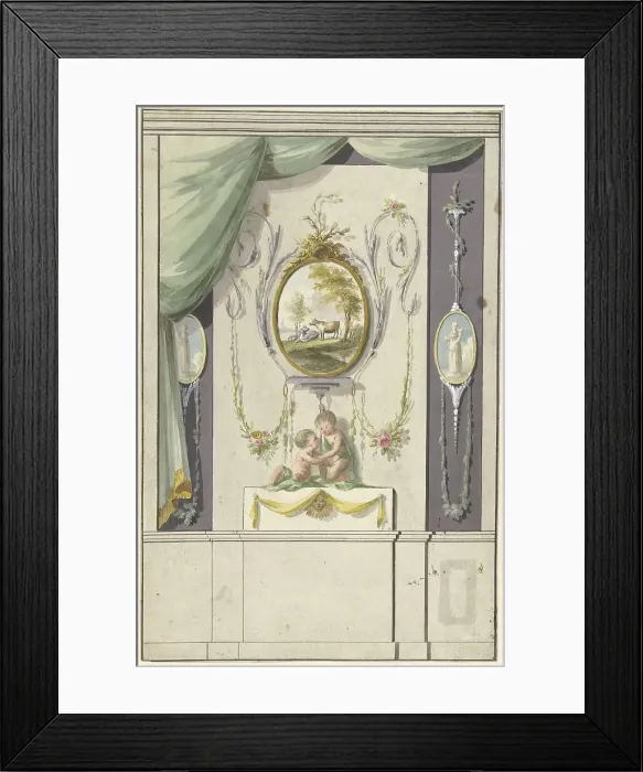 Framed Print : Design for room decorations with a panel with a medallion with cows, 1767-1823. Creator: Abraham Meertens Framed Print : Design for room decorations with a panel with a medallion with cows, 1767-1823. Creator: Abraham Meertens