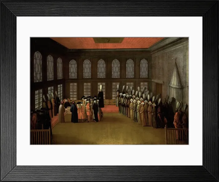 Framed Print : An Ambassador's Audience with the Grand Vizier in his Yali on the Bosporus (Ambassador Cornelis Calk Creator: Anon) Framed Print : An Ambassador's Audience with the Grand Vizier in his Yali on the Bosporus (Ambassador Cornelis Calk Creator: Anon)
