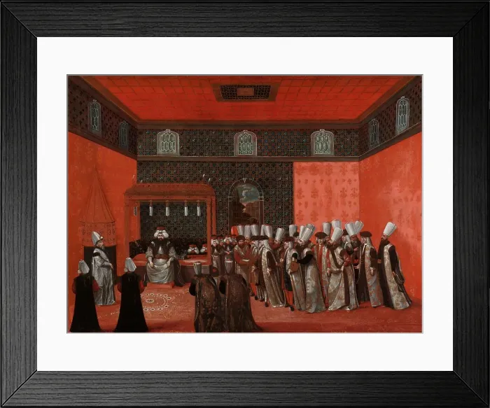 Framed Print : An Ambassador's Audience with Sultan Ahmed III (Ambassador Cornelis Calkoen), 1737-1744. Creator: Anon Framed Print : An Ambassador's Audience with Sultan Ahmed III (Ambassador Cornelis Calkoen), 1737-1744. Creator: Anon