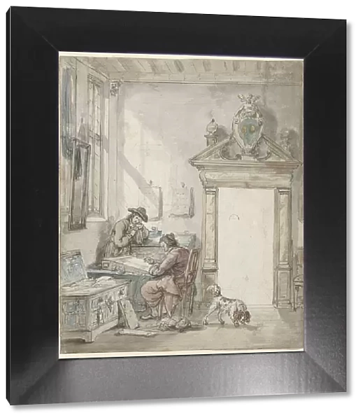 Interior scene with man at a writing desk, 1763-1826. Creator: Abraham van Strij