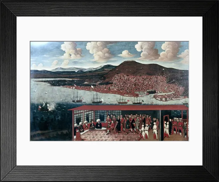 Framed Print : View of Smyrna (Izmir) and the Reception Given to Consul de Hochepied (1657-1723) in the Council Cha Creator: Anon Framed Print : View of Smyrna (Izmir) and the Reception Given to Consul de Hochepied (1657-1723) in the Council Cha Creator: Anon