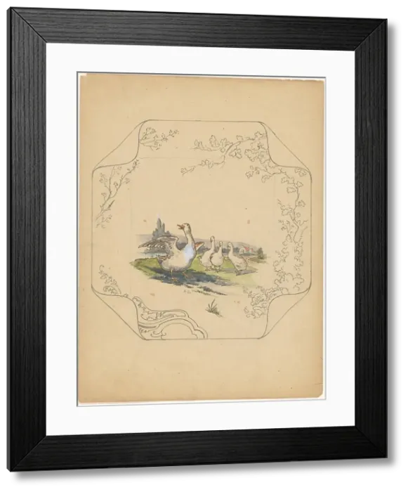 Framed Print : Design for model square board with four geese, c.1875-c.1880. Creator: Albert Louis Dammouse Framed Print : Design for model square board with four geese, c.1875-c.1880. Creator: Albert Louis Dammouse