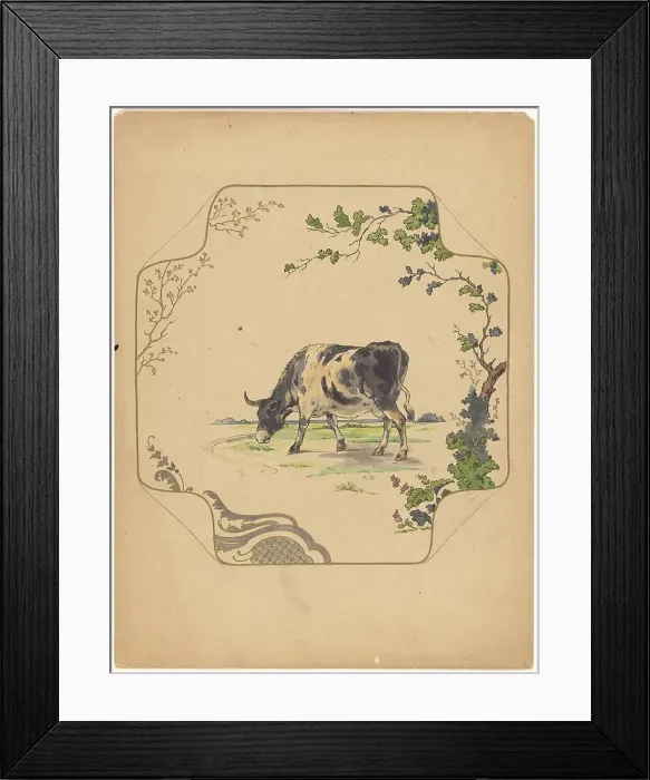 Framed Print : Design for model square board with grazing cow, c.1875-c.1880. Creator: Albert Louis Dammouse Framed Print : Design for model square board with grazing cow, c.1875-c.1880. Creator: Albert Louis Dammouse