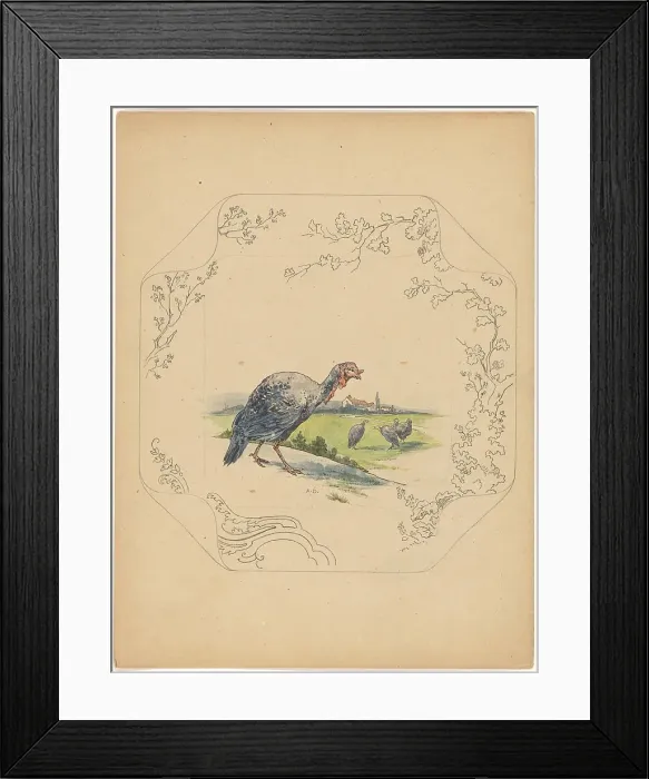Framed Print : Design for model square board with turkeys, c.1875-c.1880. Creator: Albert Louis Dammouse Framed Print : Design for model square board with turkeys, c.1875-c.1880. Creator: Albert Louis Dammouse