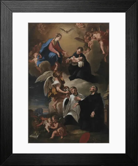 Framed Print : The Holy Ghost, Angels and the Virgin with Saints Mark, Stanislau Kostka... 1703-1802. Creators: Nicola Grassi, Antonio Balestra Framed Print : The Holy Ghost, Angels and the Virgin with Saints Mark, Stanislau Kostka... 1703-1802. Creators: Nicola Grassi, Antonio Balestra