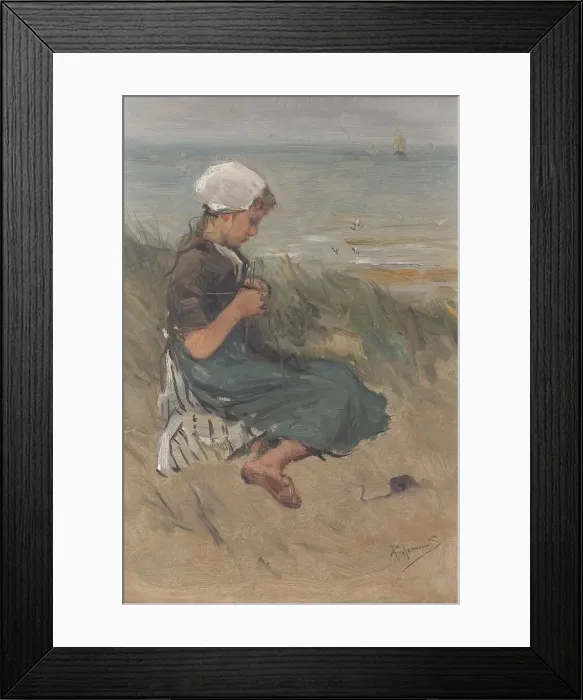 Framed Print : Girl Knitting in the Dunes, c.1870-c.1900. Creator: Bernardus Johannes Blommers Framed Print : Girl Knitting in the Dunes, c.1870-c.1900. Creator: Bernardus Johannes Blommers