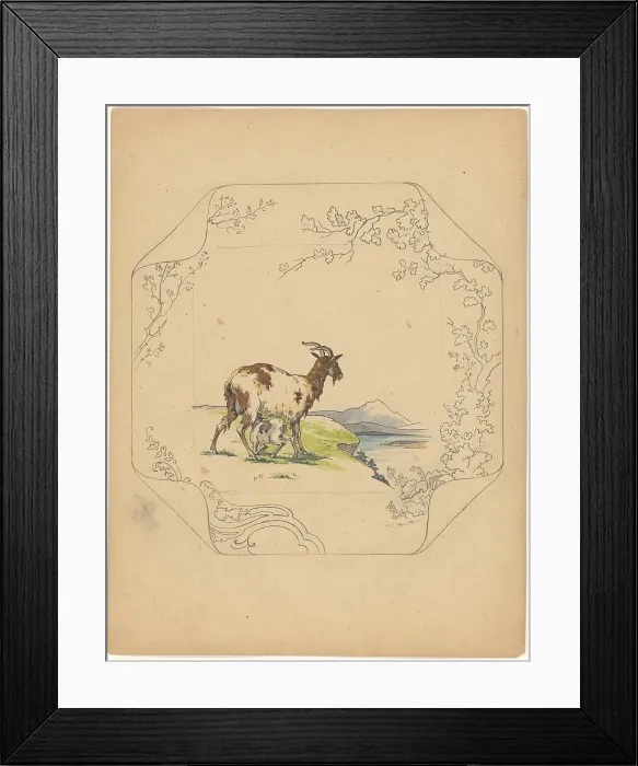 Framed Print : Design for model square board with a suckling goat, c.1875-c.1880. Creator: Albert Louis Dammouse Framed Print : Design for model square board with a suckling goat, c.1875-c.1880. Creator: Albert Louis Dammouse