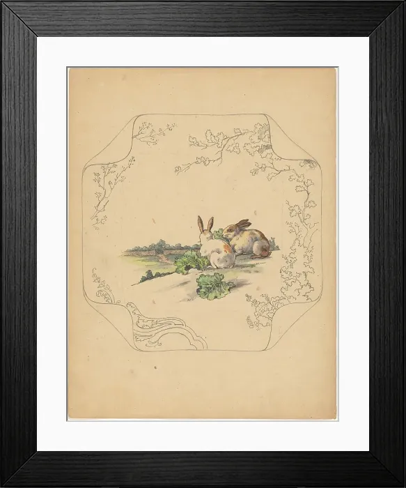 Framed Print : Design for model square board with two rabbits, c.1875-c.1880. Creator: Albert Louis Dammouse