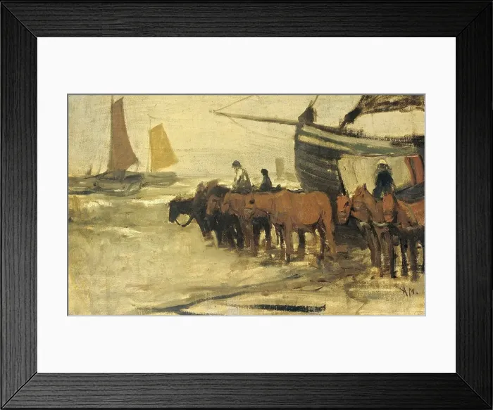 Framed Print : Draught horses pulling a fishing boat into the sea, 1870-1888. Creator: Anton Mauve Framed Print : Draught horses pulling a fishing boat into the sea, 1870-1888. Creator: Anton Mauve