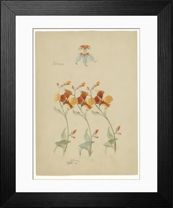 Framed Print : Three segments of a vase painted with poppies, and a lid painted with leaves, 1897. Creator: Anatole-Alexis Fournier Framed Print : Three segments of a vase painted with poppies, and a lid painted with leaves, 1897. Creator: Anatole-Alexis Fournier