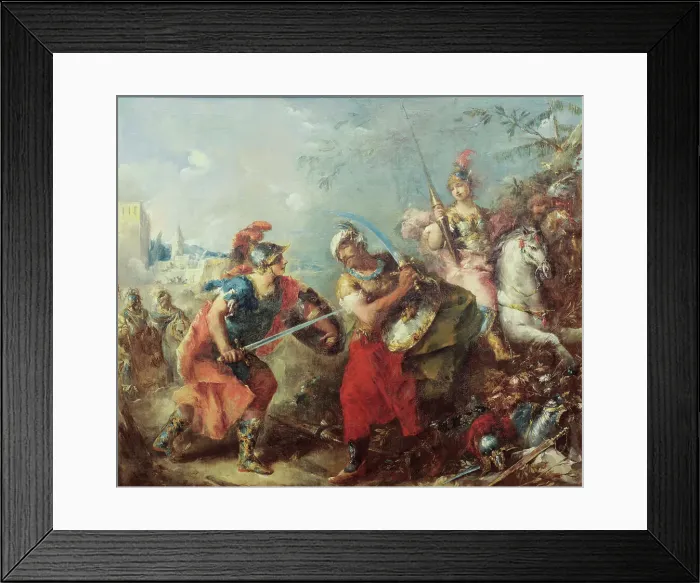 Framed Print : The Fight between Tancred and Argante With Clorinda in the Background, 1714-1760. Creator: Antonio Guardi Framed Print : The Fight between Tancred and Argante With Clorinda in the Background, 1714-1760. Creator: Antonio Guardi