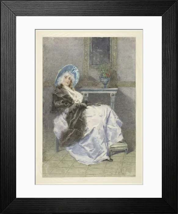 Framed Print : Seated young woman with black shawl and purple skirt, 1860-1892. Creator: Angiolo Achini Framed Print : Seated young woman with black shawl and purple skirt, 1860-1892. Creator: Angiolo Achini