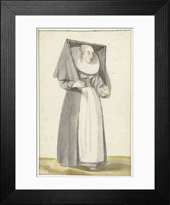 Framed Print : Standing woman in the dress of Münster, 1645. Creator: Anna ter Borch Framed Print : Standing woman in the dress of Münster, 1645. Creator: Anna ter Borch