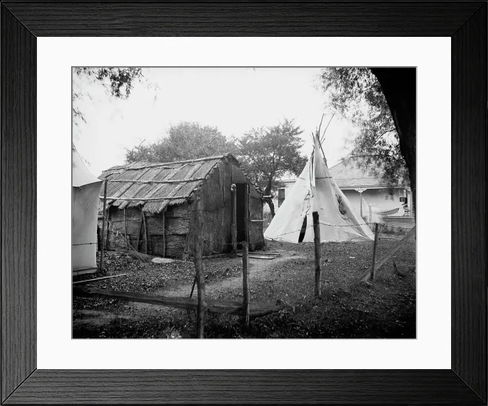 Framed Print : Hut and tepee, probably St. Clair Flats, Mich. between 1900 and 1920. Creator: Unknown Framed Print : Hut and tepee, probably St. Clair Flats, Mich. between 1900 and 1920. Creator: Unknown