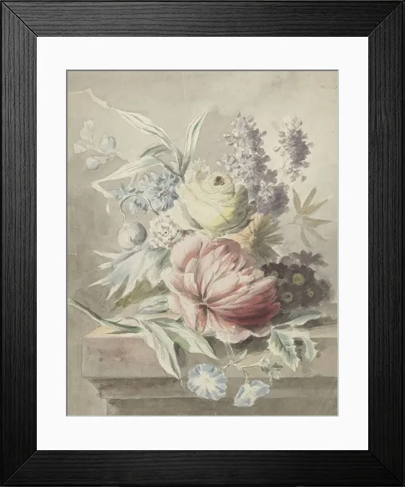 Framed Print : Flowers lying on a plinth, c.1700-c.1800. Creator: Anon Framed Print : Flowers lying on a plinth, c.1700-c.1800. Creator: Anon