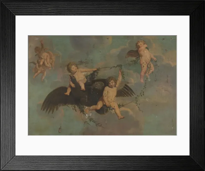 Framed Print : Putti with an Eagle on Clouds, c.1650. Creator: Anon Framed Print : Putti with an Eagle on Clouds, c.1650. Creator: Anon
