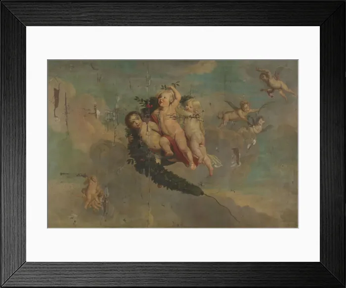 Framed Print : Putti with a Festoon, c.1650. Creator: Anon Framed Print : Putti with a Festoon, c.1650. Creator: Anon
