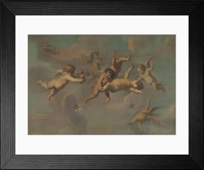 Framed Print : Tumbling Putti with Flowers, c.1650. Creator: Anon Framed Print : Tumbling Putti with Flowers, c.1650. Creator: Anon