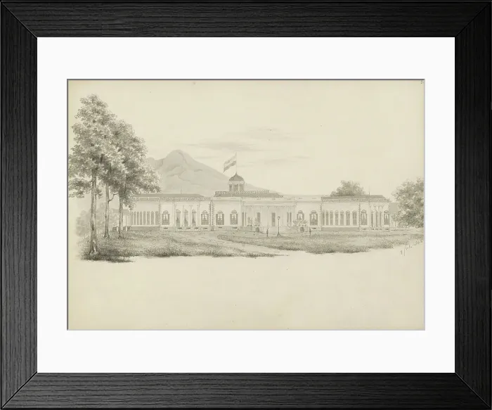 Framed Print : Exterior of the palace in Buitenzorg in West-Java, 1842. Creator: Anon Framed Print : Exterior of the palace in Buitenzorg in West-Java, 1842. Creator: Anon