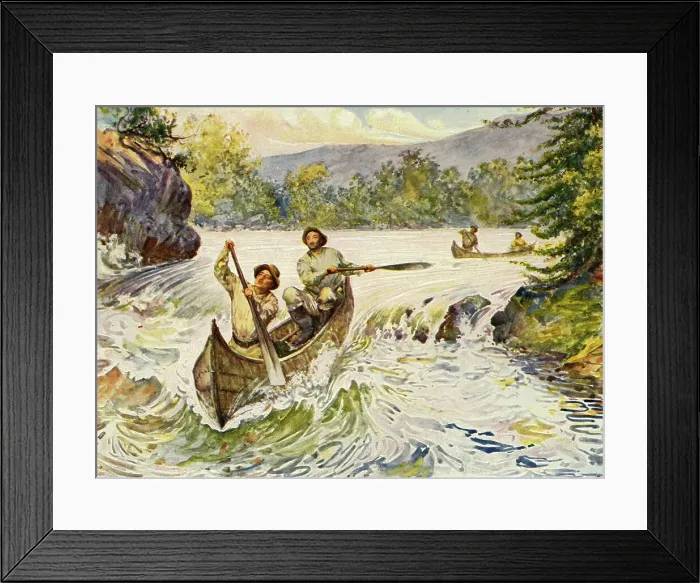 Framed Print : Canadians Shooting Rapids in Canoes, 1911. Creator: Unknown Framed Print : Canadians Shooting Rapids in Canoes, 1911. Creator: Unknown