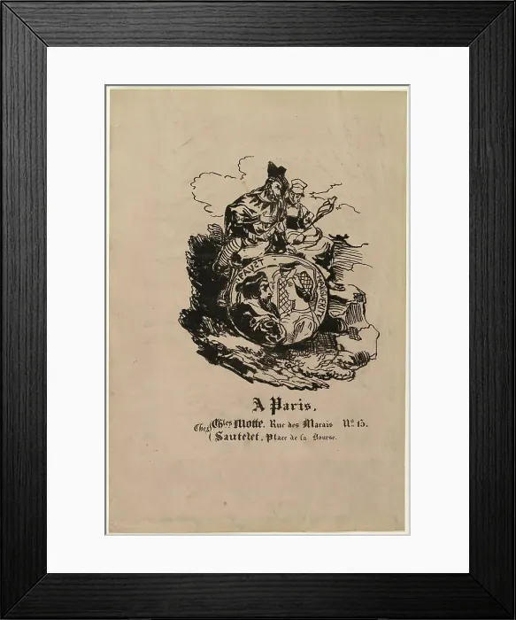 Framed Print : Portrait Medallion of Faust and Marguerite, publisher's sheet from Faust, 1828. Creators: Achille Deveria, Eugene Delacroix Framed Print : Portrait Medallion of Faust and Marguerite, publisher's sheet from Faust, 1828. Creators: Achille Deveria, Eugene Delacroix