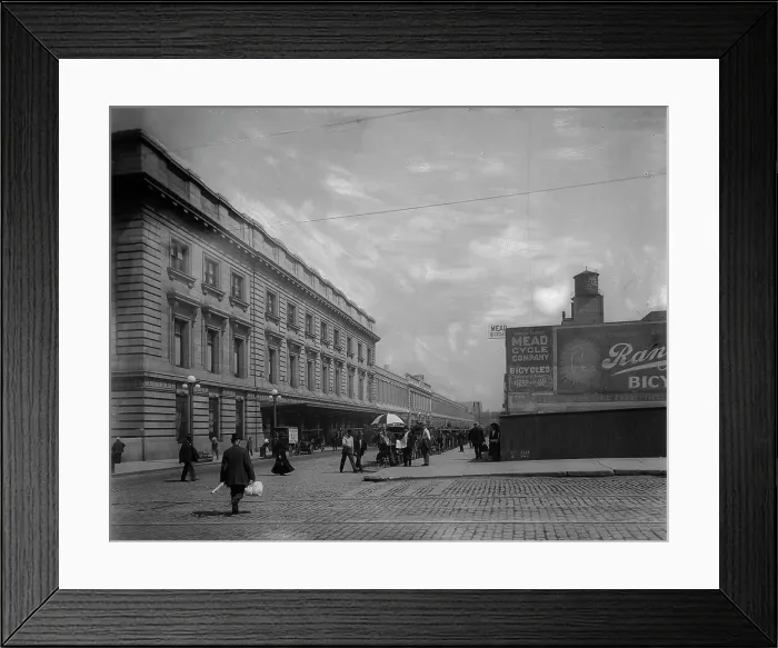 Framed Print : Railroad station (Chicago & North Western) and Mead Cycle Company, Chicago, between 1909 and 1920. Creator: Unknown. Railroad station (Chicago & North Western) and Mead Cycle Company, Chicago, between 1909 and 1920. Creator: Unknown Framed Print : Railroad station (Chicago & North Western) and Mead Cycle Company, Chicago, between 1909 and 1920. Creator: Unknown. Railroad station (Chicago & North Western) and Mead Cycle Company, Chicago, between 1909 and 1920. Creator: Unknown