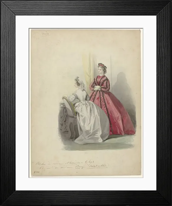 Framed Print : Les Modes Parisiennes, 1864, No. 231: Dresses by Madame Alexandre Ghijs... 1864. Creator: Anon Framed Print : Les Modes Parisiennes, 1864, No. 231: Dresses by Madame Alexandre Ghijs... 1864. Creator: Anon