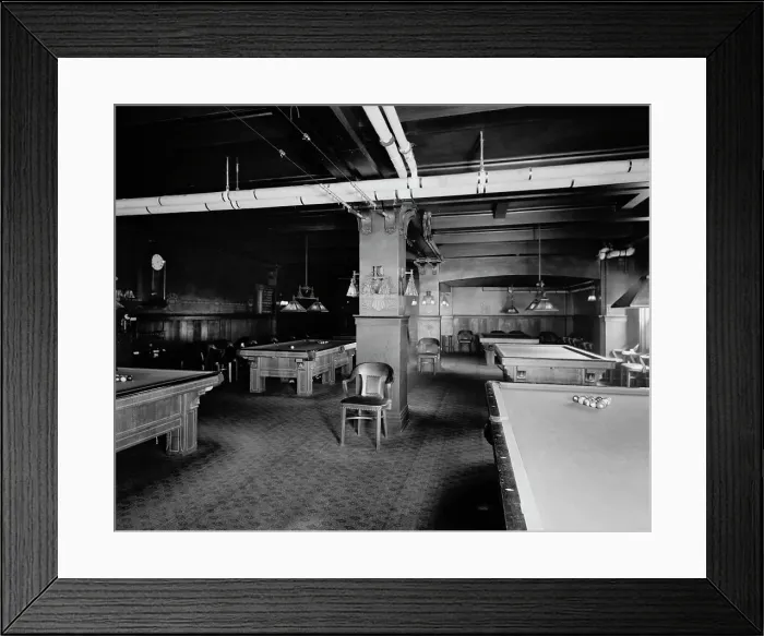 Framed Print : Hotel Utica, billiard room, Utica, N.Y. between 1905 and 1915. Creator: Unknown Framed Print : Hotel Utica, billiard room, Utica, N.Y. between 1905 and 1915. Creator: Unknown