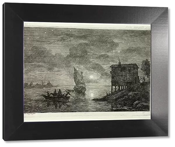 Moonlit Harbor Scene with Ferry, 1753 / 54. Creator: Adriaen Manglard