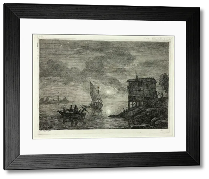 Framed Print : Moonlit Harbor Scene with Ferry, 1753 / 54. Creator: Adriaen Manglard Framed Print : Moonlit Harbor Scene with Ferry, 1753 / 54. Creator: Adriaen Manglard