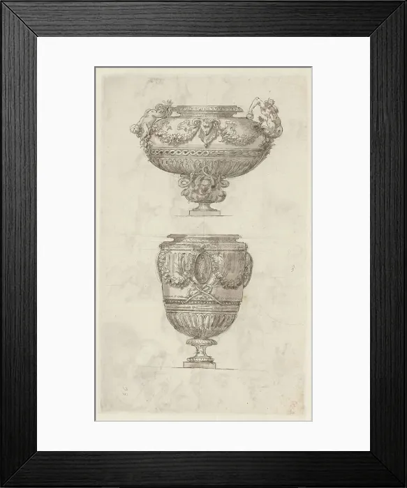Framed Print : Design for two wine coolers or vases, c.1765-c.1780. Creator: Anon Framed Print : Design for two wine coolers or vases, c.1765-c.1780. Creator: Anon