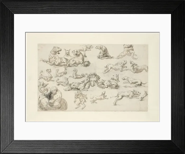 Framed Print : Studies of animals and semi-styles, c.1765-c.1780. Creator: Anon