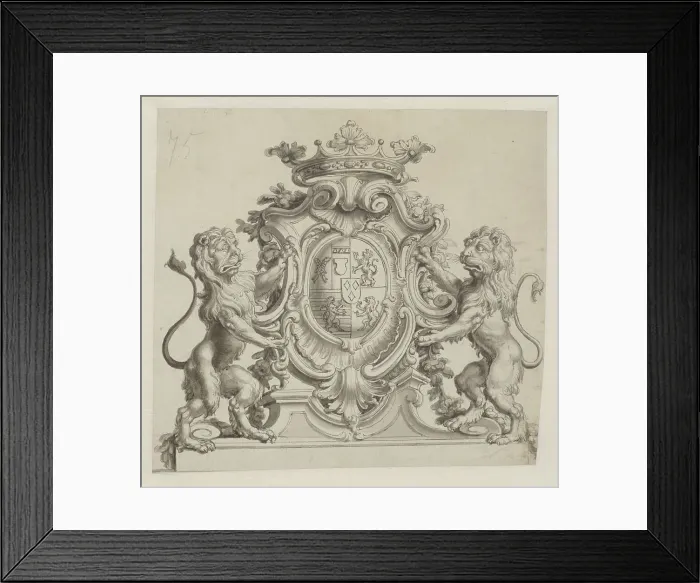 Framed Print : Design for the award winning coat of arms Salm-Reiferscheidt-Dyck, c.1735. Creator: Anon Framed Print : Design for the award winning coat of arms Salm-Reiferscheidt-Dyck, c.1735. Creator: Anon