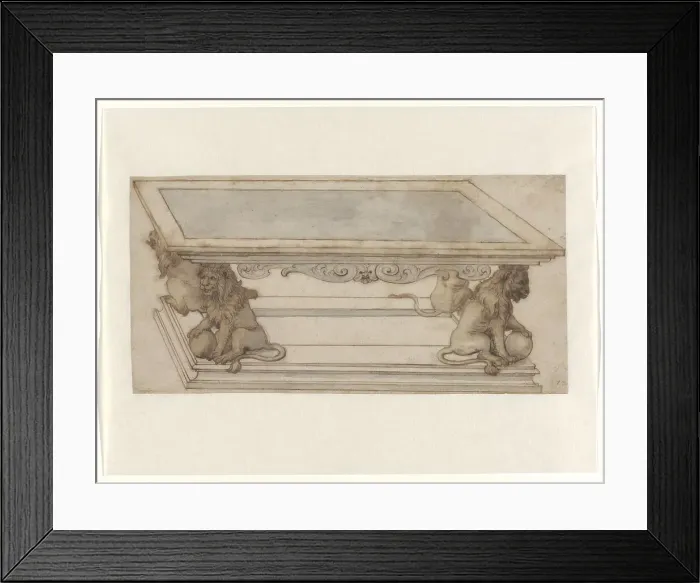 Framed Print : Design for a table with legs in the form of seated lions, c.1650. Creator: Anon Framed Print : Design for a table with legs in the form of seated lions, c.1650. Creator: Anon